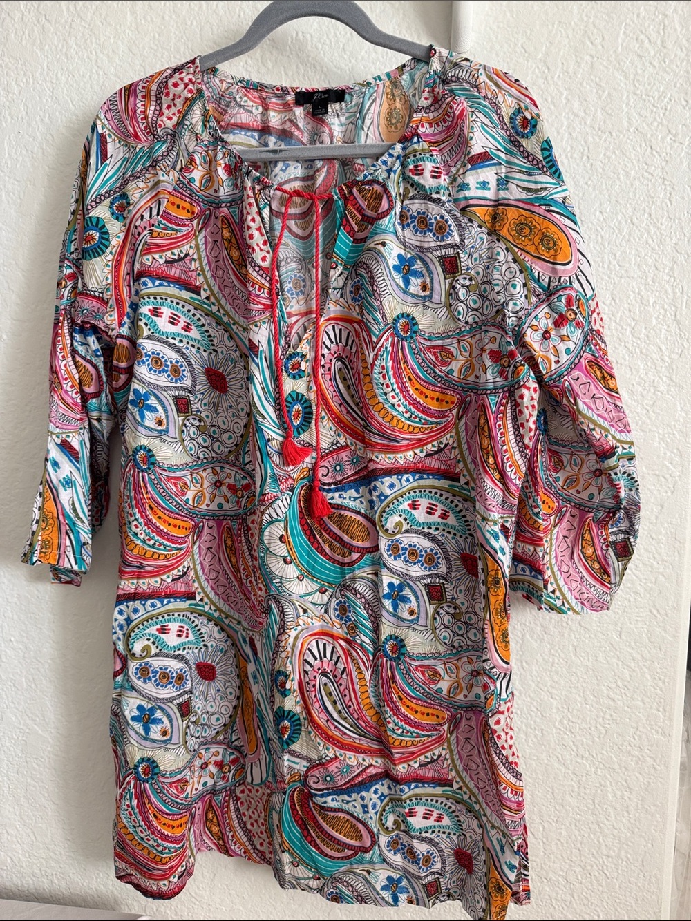 J. Crew Multicolor Paisley Tie-Neck Swim Cover Up Tunic
